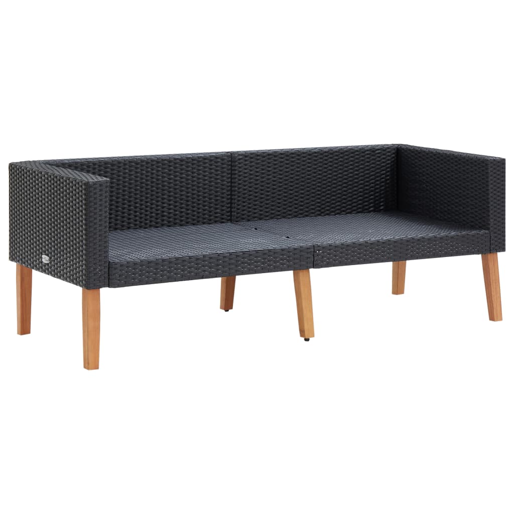 2 pcs conjunto lounge de jardim c/ almofadões vime PE preto