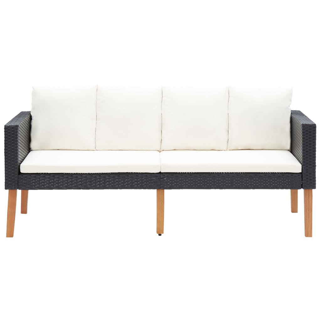 Conjunto Lounge de Jardim Connor - 2 Sofás e Mesa de Centro - Preto e Branco Nata