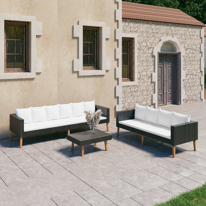 Conjunto Lounge de Jardim Connor - 2 Sofás e Mesa de Centro - Preto e Branco Nata