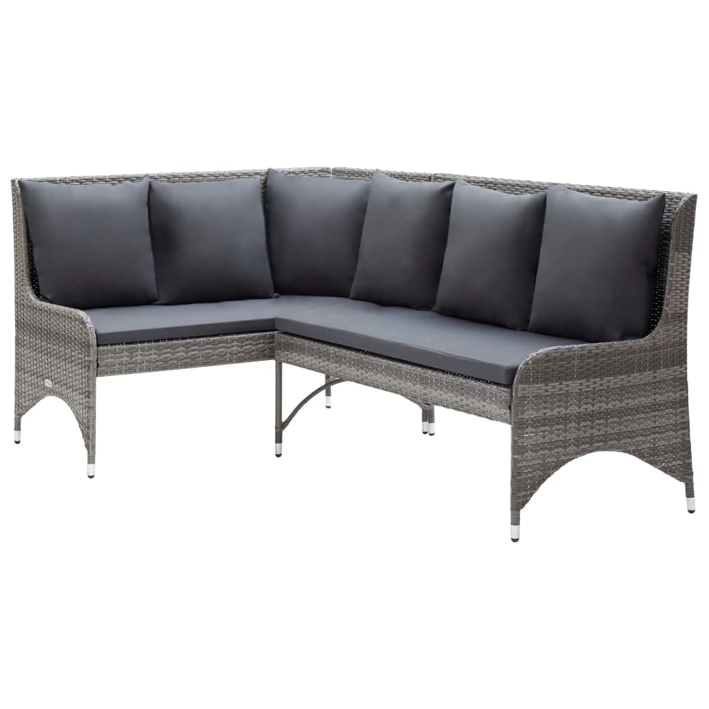 3 pcs conjunto lounge de jardim c/ almofadões vime PE cinzento