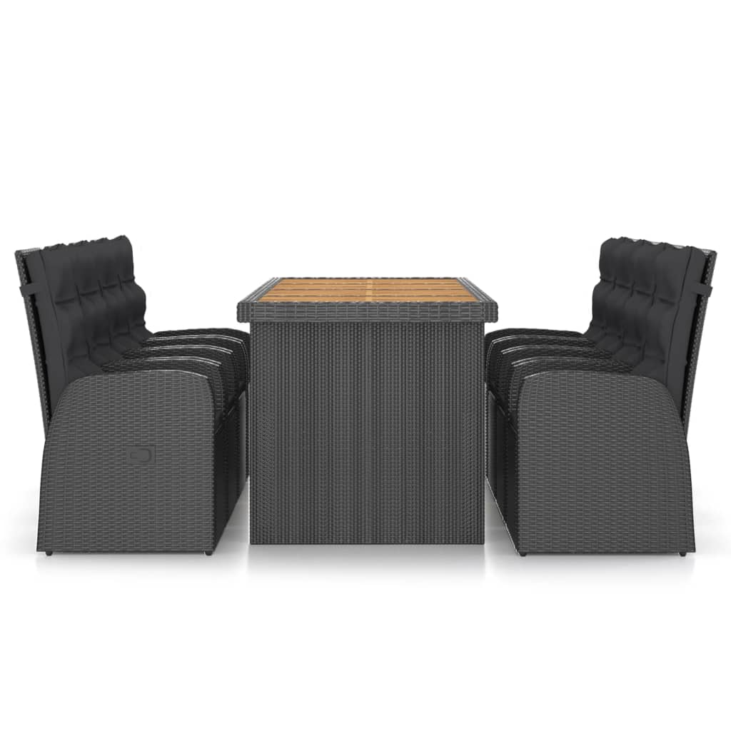 9 pcs conjunto jantar exterior com almofadões vime PE preto