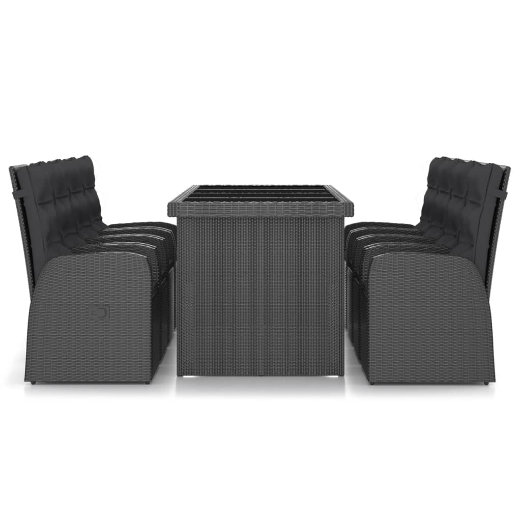 9 pcs conjunto jantar exterior com almofadões vime PE preto