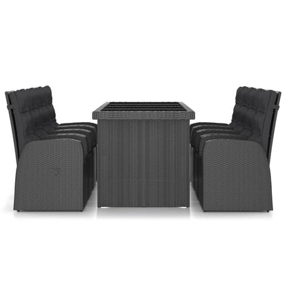 9 pcs conjunto jantar exterior com almofadões vime PE preto