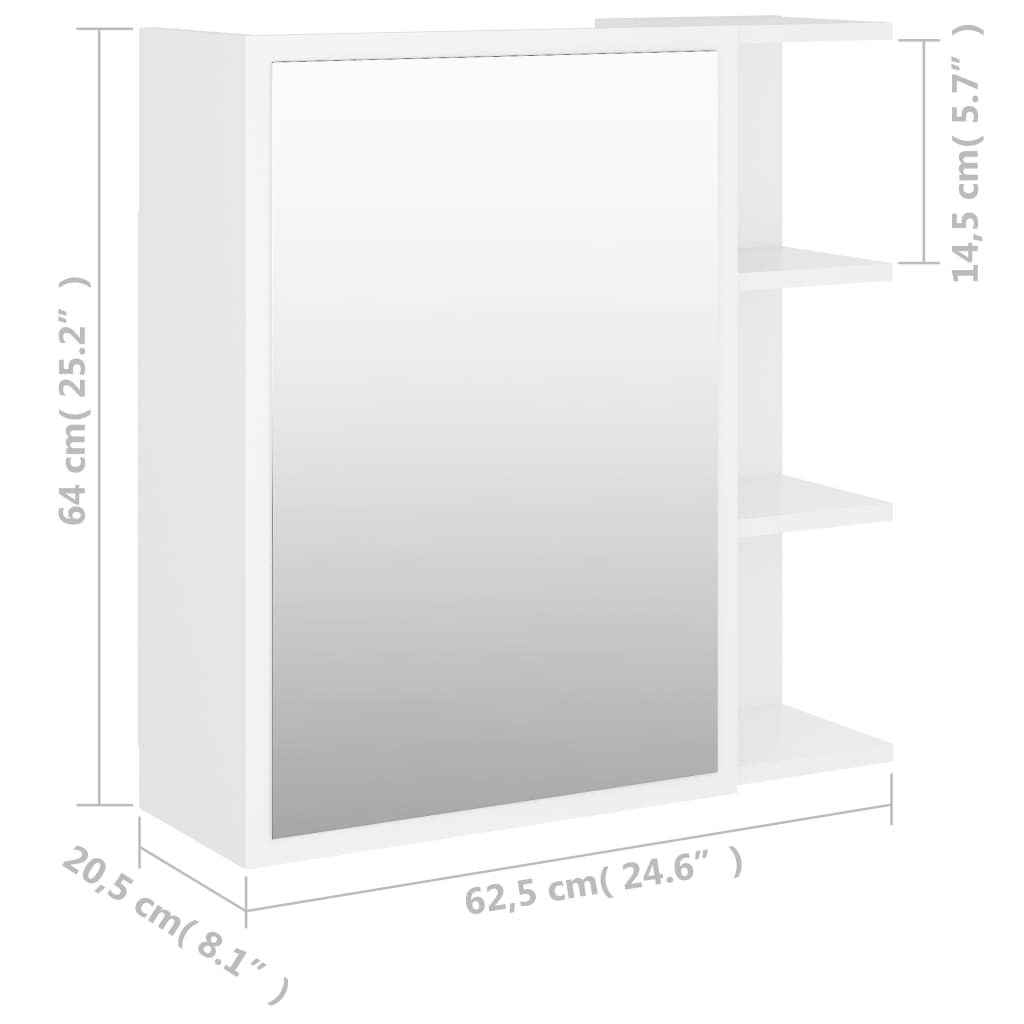 Armário de WC c/ espelho 62,5x20,5x64 cm contraplacado branco