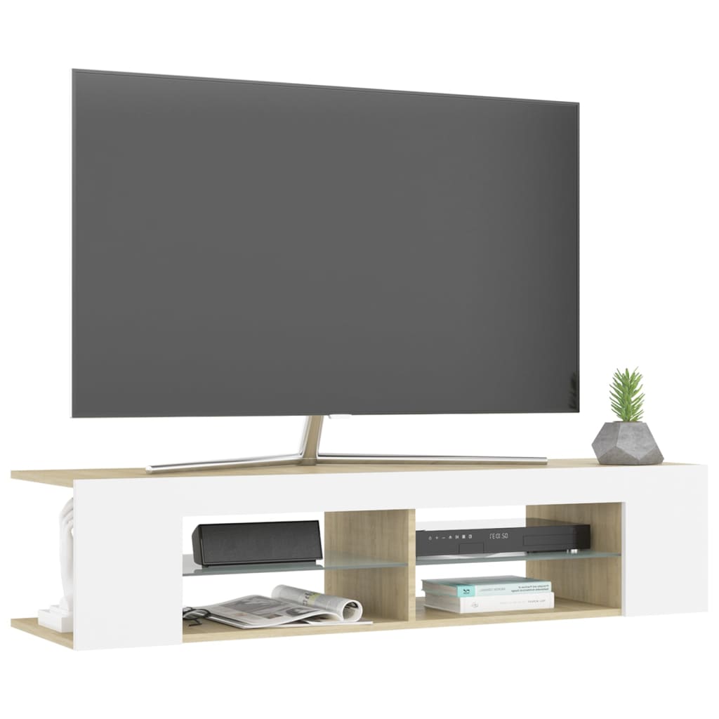 Móvel de TV com luzes LED 135x39x30 cm branco/carvalho sonoma