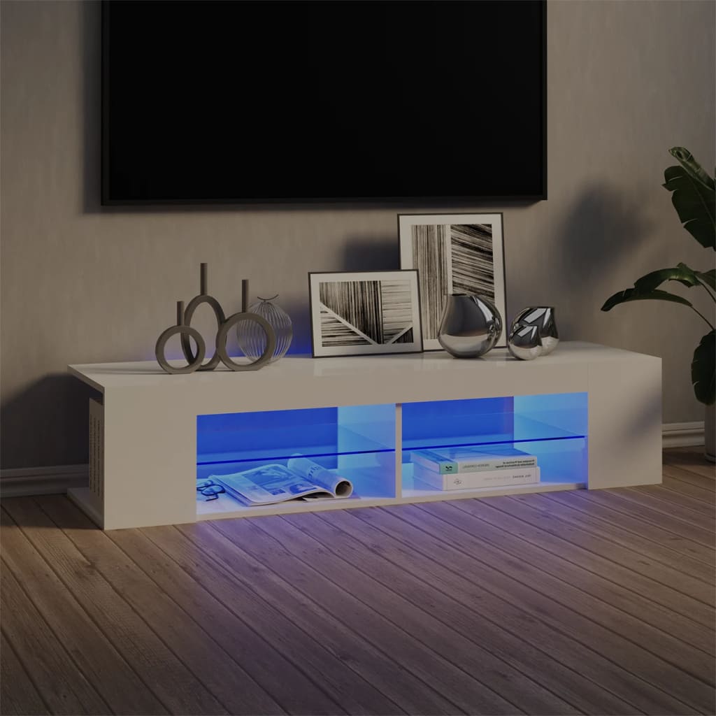 Móvel de TV Rutti com Luzes LED de 135 cm - Branco Brilhante - Design Moderno