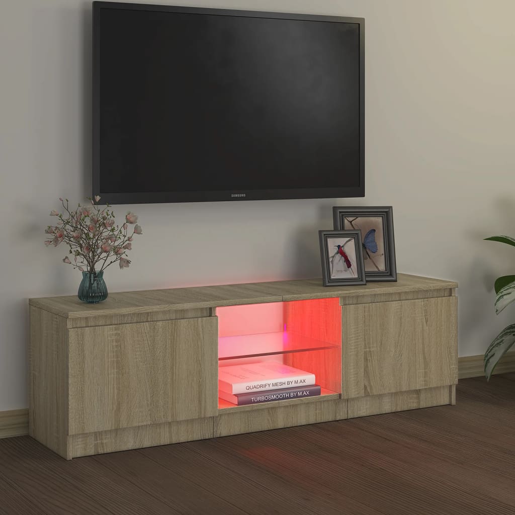 Móvel de TV Vinici com Luzes LED de 120cm - Carvalho - Design Moderno