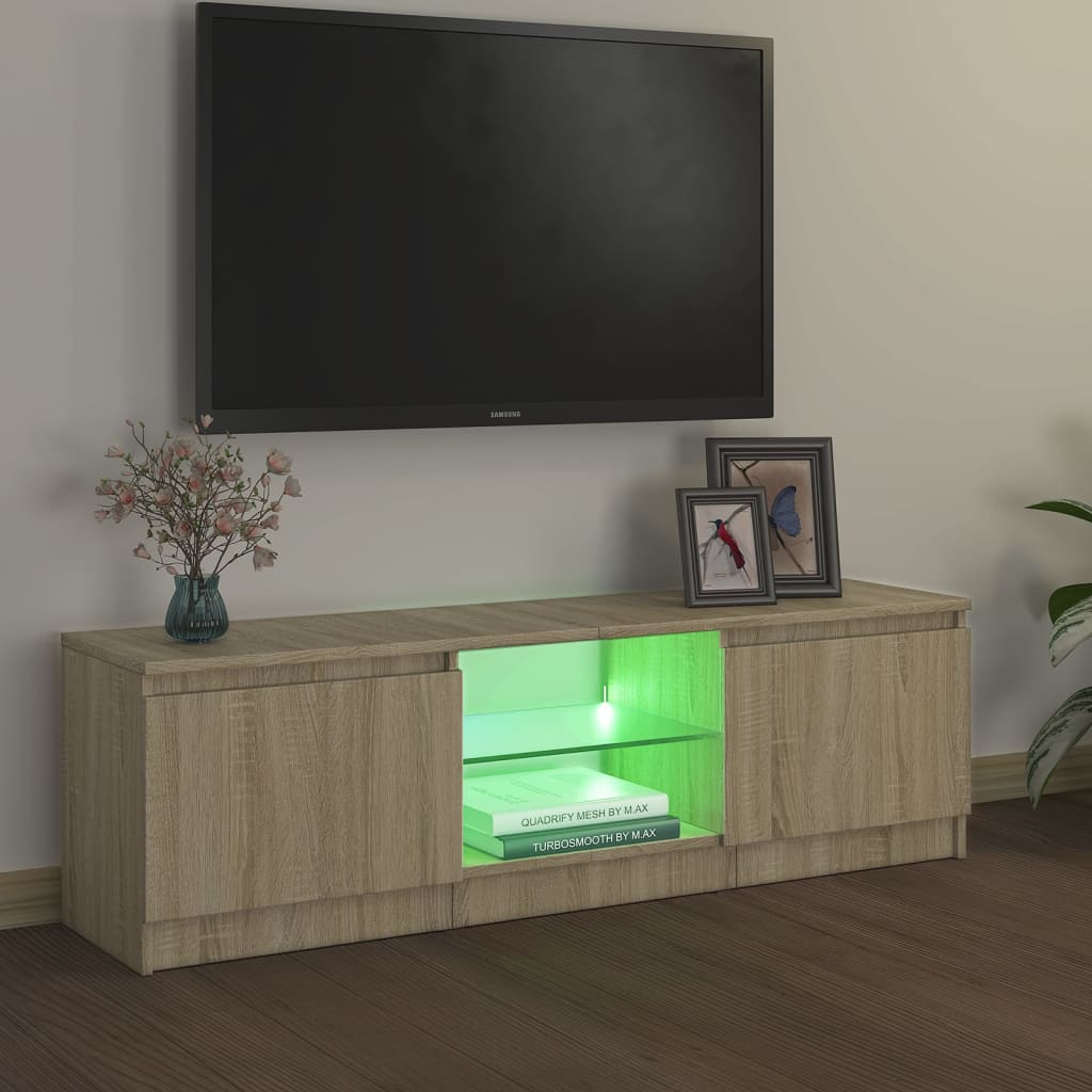 Móvel de TV Vinici com Luzes LED de 120cm - Carvalho - Design Moderno