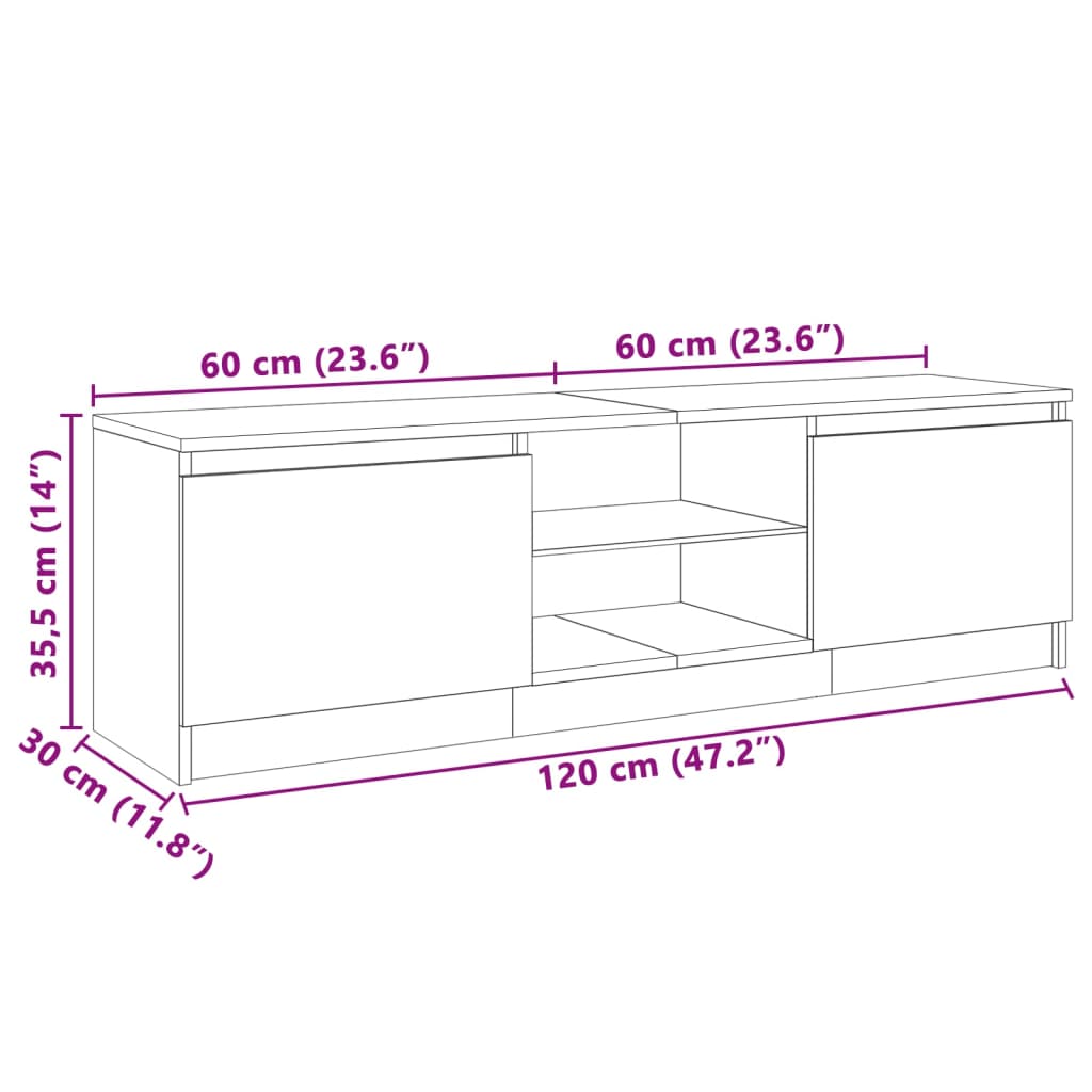 Móvel de TV Vinici com Luzes LED de 120cm - Carvalho - Design Moderno