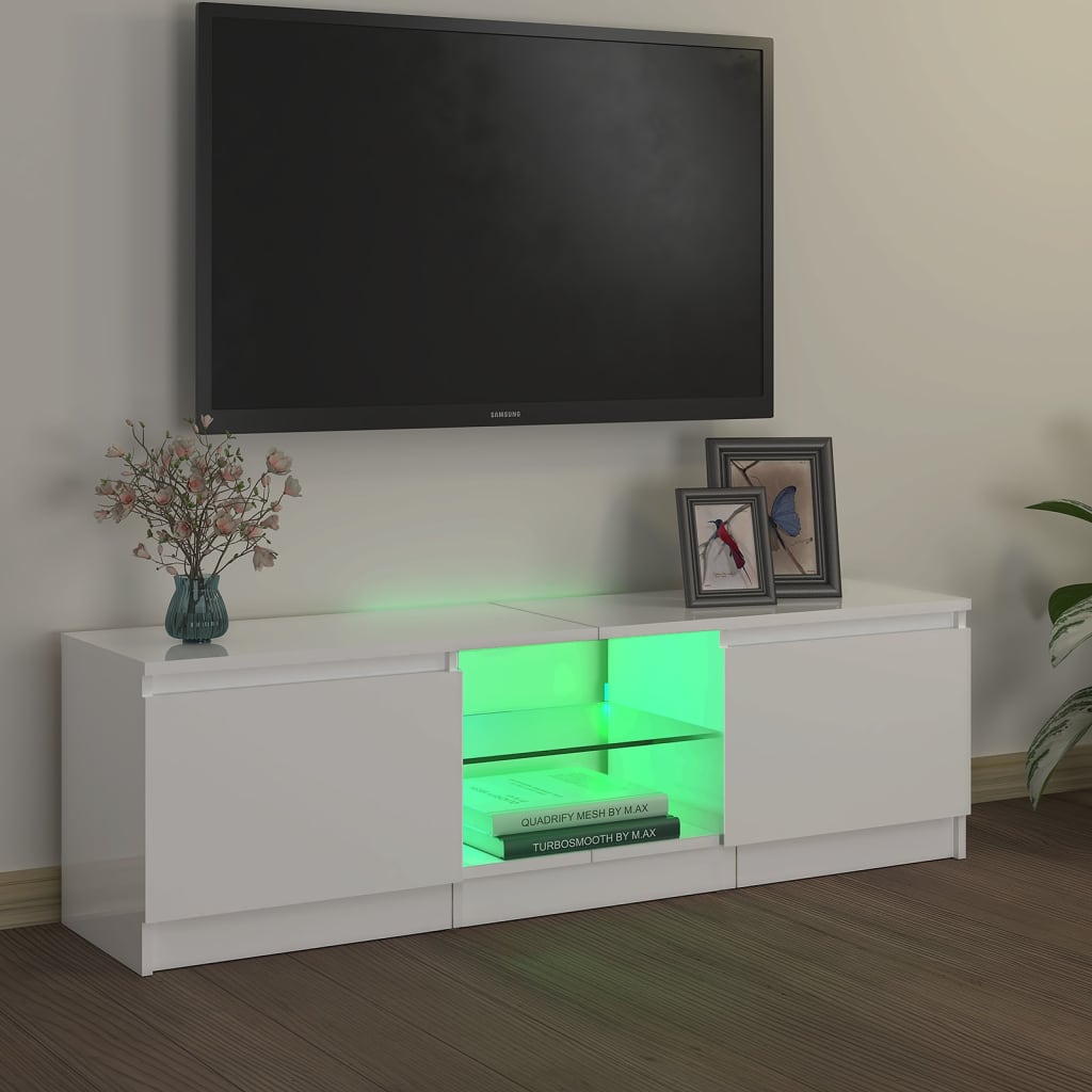 Móvel de TV Vinici com Luzes LED de 120cm - Branco Brilhante - Design Moderno