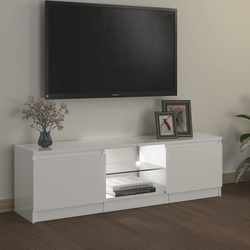 Móvel de TV Vinici com Luzes LED de 120cm - Branco Brilhante - Design Moderno