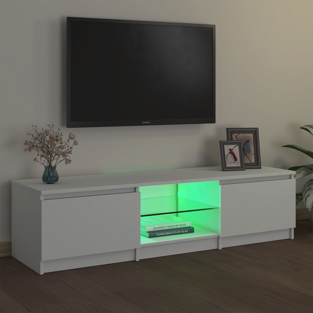 Móvel de TV Vinici com Luzes LED de 140cm - Branco - Design Moderno