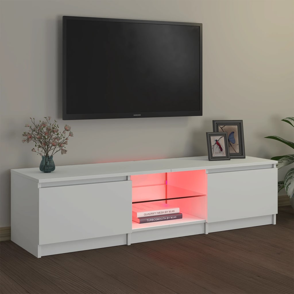 Móvel de TV Vinici com Luzes LED de 140cm - Branco - Design Moderno