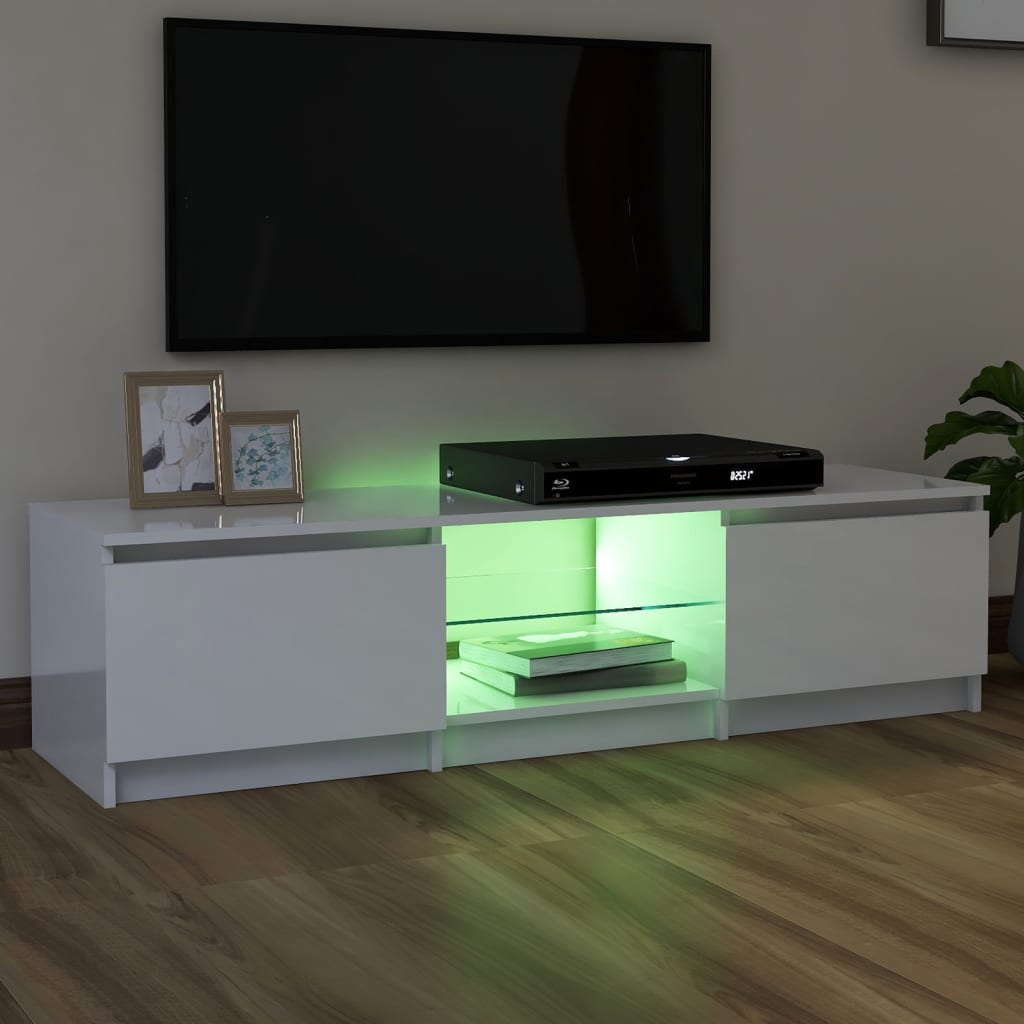 Móvel de TV Vinici com Luzes LED de 140cm - Branco Brilhante - Design Moderno