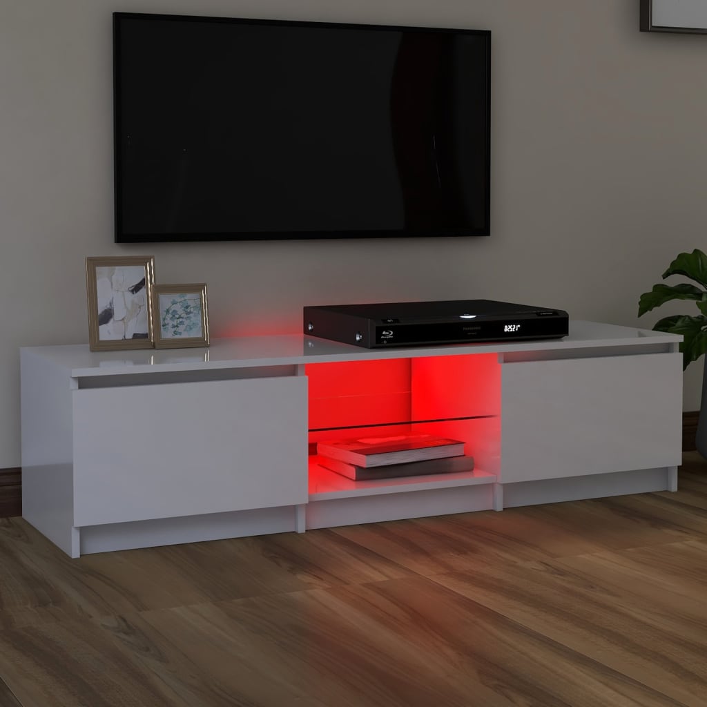 Móvel de TV Vinici com Luzes LED de 140cm - Branco Brilhante - Design Moderno