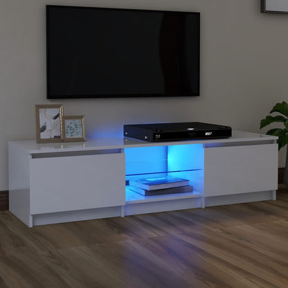 Móvel de TV Vinici com Luzes LED de 140cm - Branco Brilhante - Design Moderno