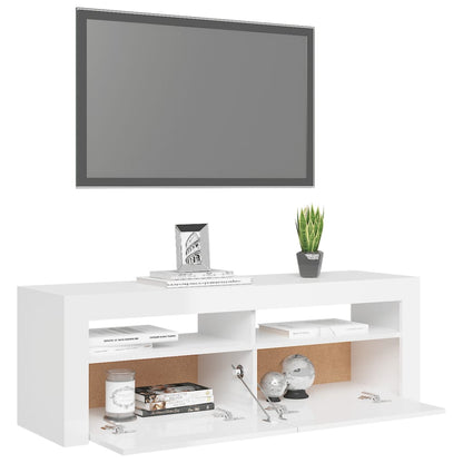 Móvel de TV com luzes LED 120x35x40 cm branco brilhante