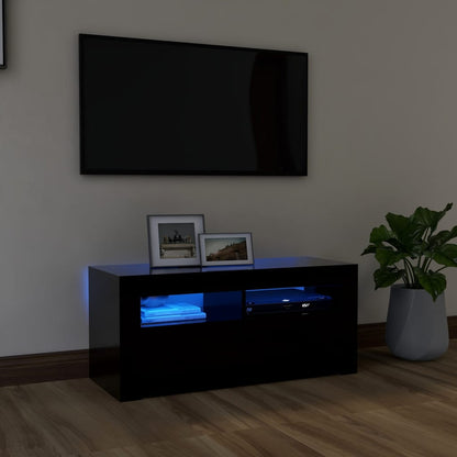 Móvel de TV com luzes LED 90x35x40 cm preto