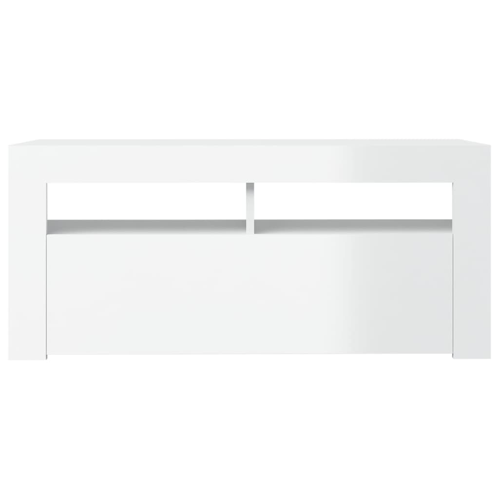 Móvel de TV com luzes LED 90x35x40 cm branco brilhante