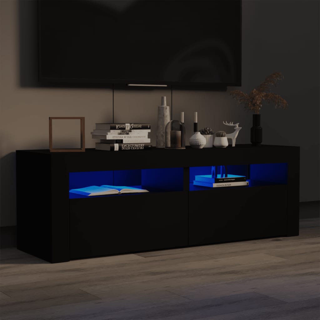 Móvel de TV Benita - Cor Preto - Com Luzes LED - 120x35x40 cm - Design Moderno