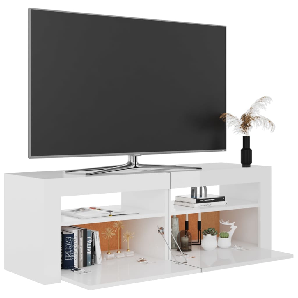 Móvel de TV com luzes LED 120x35x40 cm branco brilhante