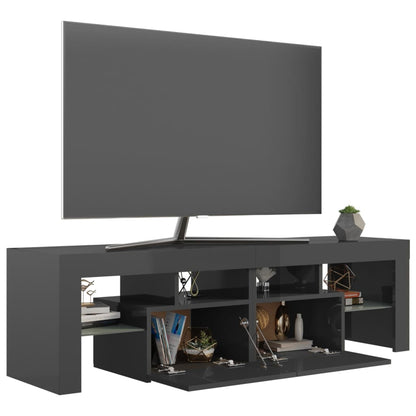 Móvel de TV Luna com luzes LED de 140cm - Cinzento Brilhante - Design Moderno