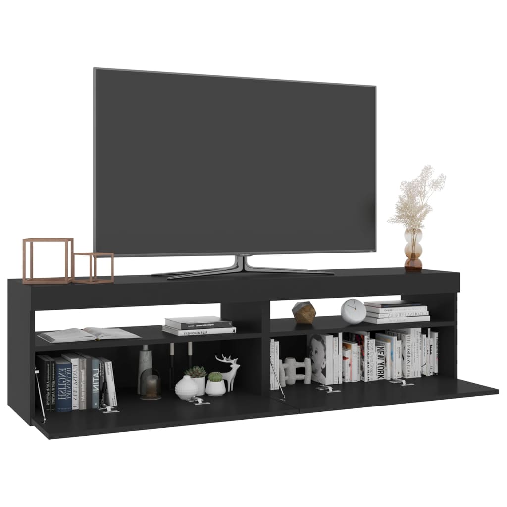 Móvel de TV com luzes LED 2 pcs 75x35x40 cm preto