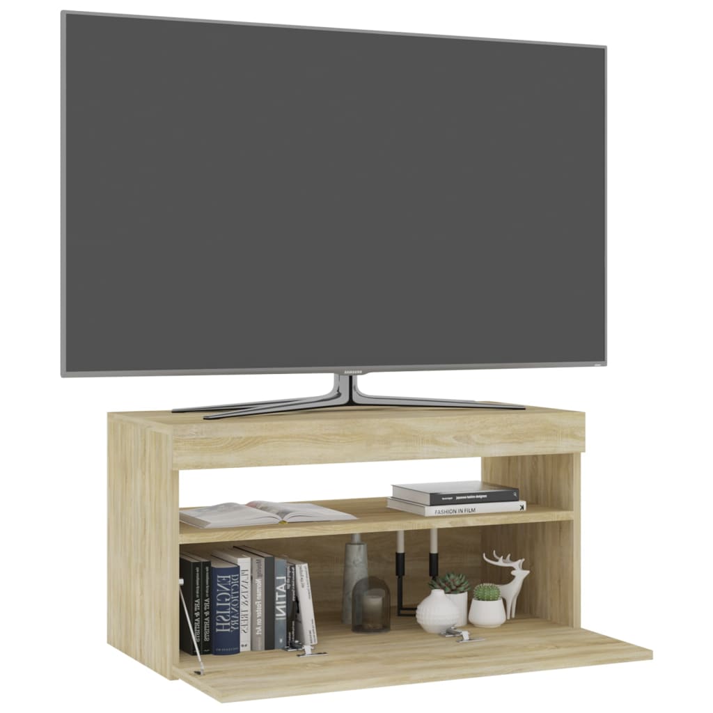 Móvel de TV com luzes LED 75x35x40 cm carvalho sonoma