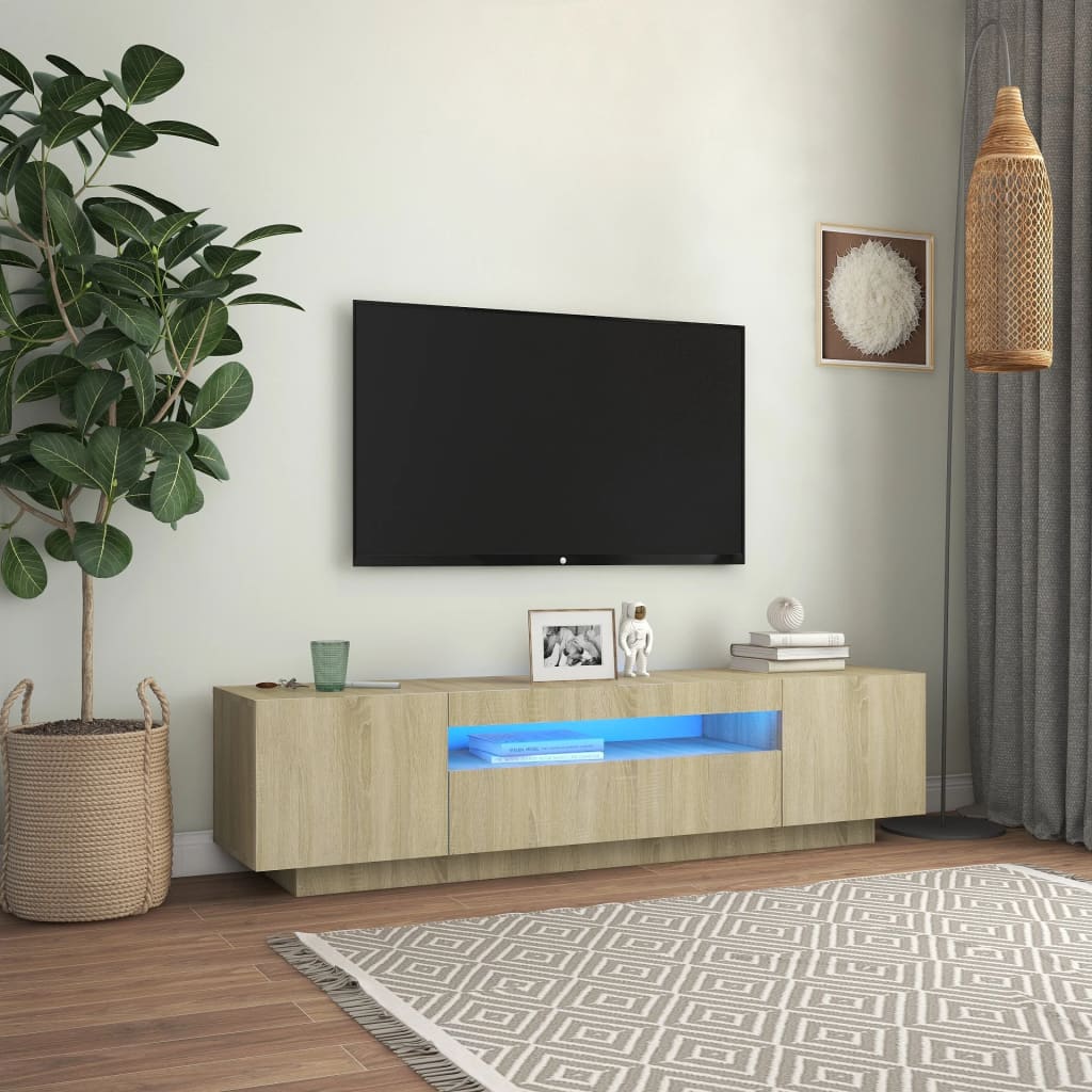 Móvel de TV Giancarlo com Luzes LED de 160cm - Carvalho - Design Moderno