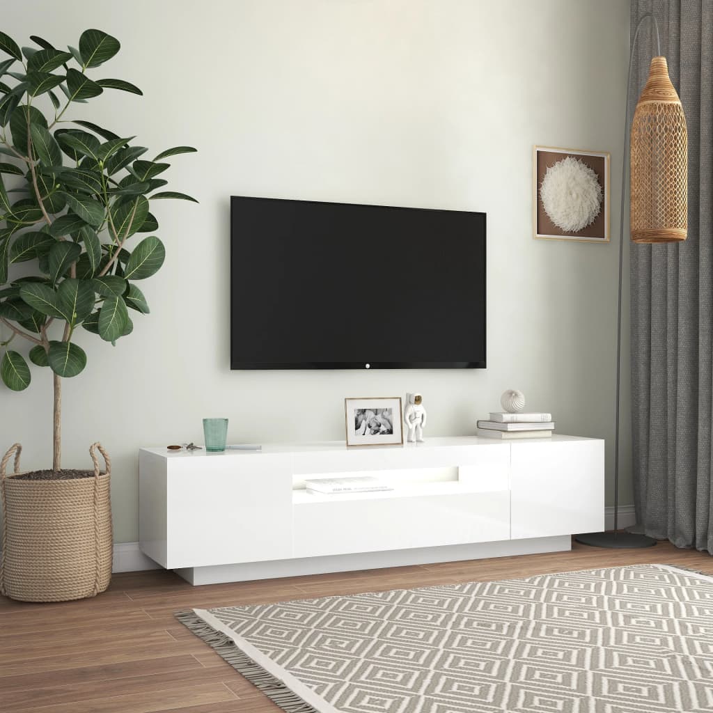 Móvel de TV Giancarlo com Luzes LED de 160cm - Branco Brilhante - Design Moderno