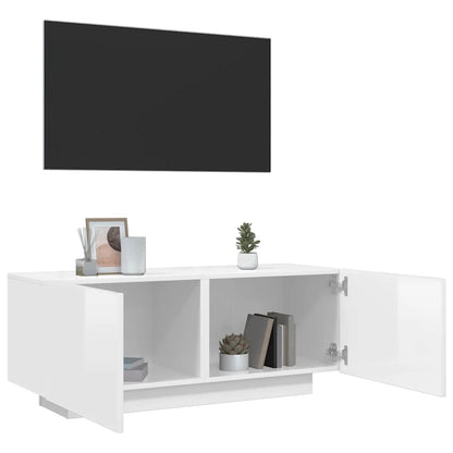 Móvel de TV 100x35x40 cm contraplacado branco brilhante