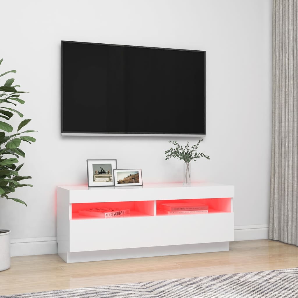 Móvel de TV com luzes LED 100x35x40 cm branco