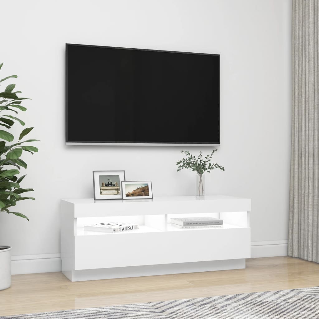 Móvel de TV com luzes LED 100x35x40 cm branco