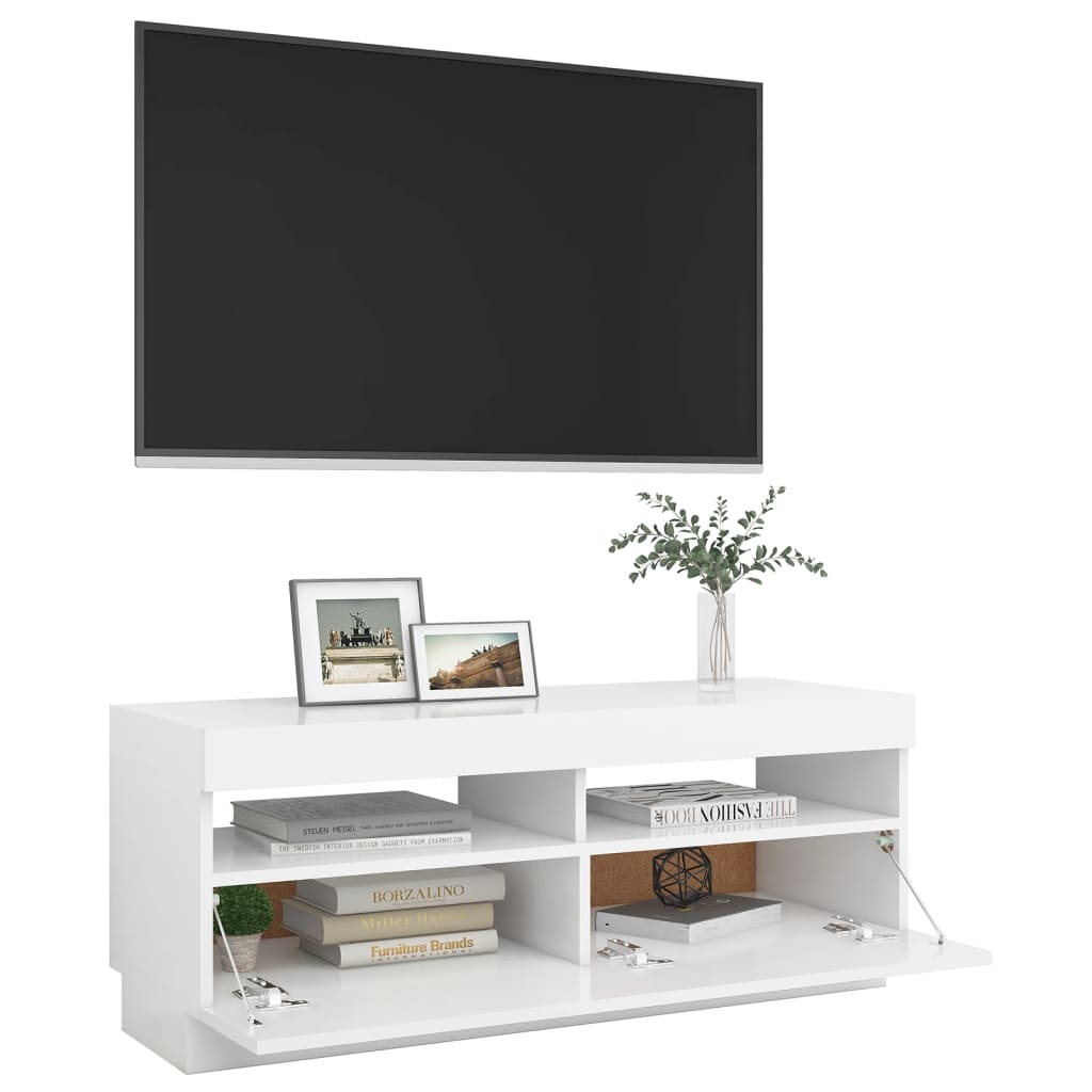 Móvel de TV com luzes LED 100x35x40 cm branco