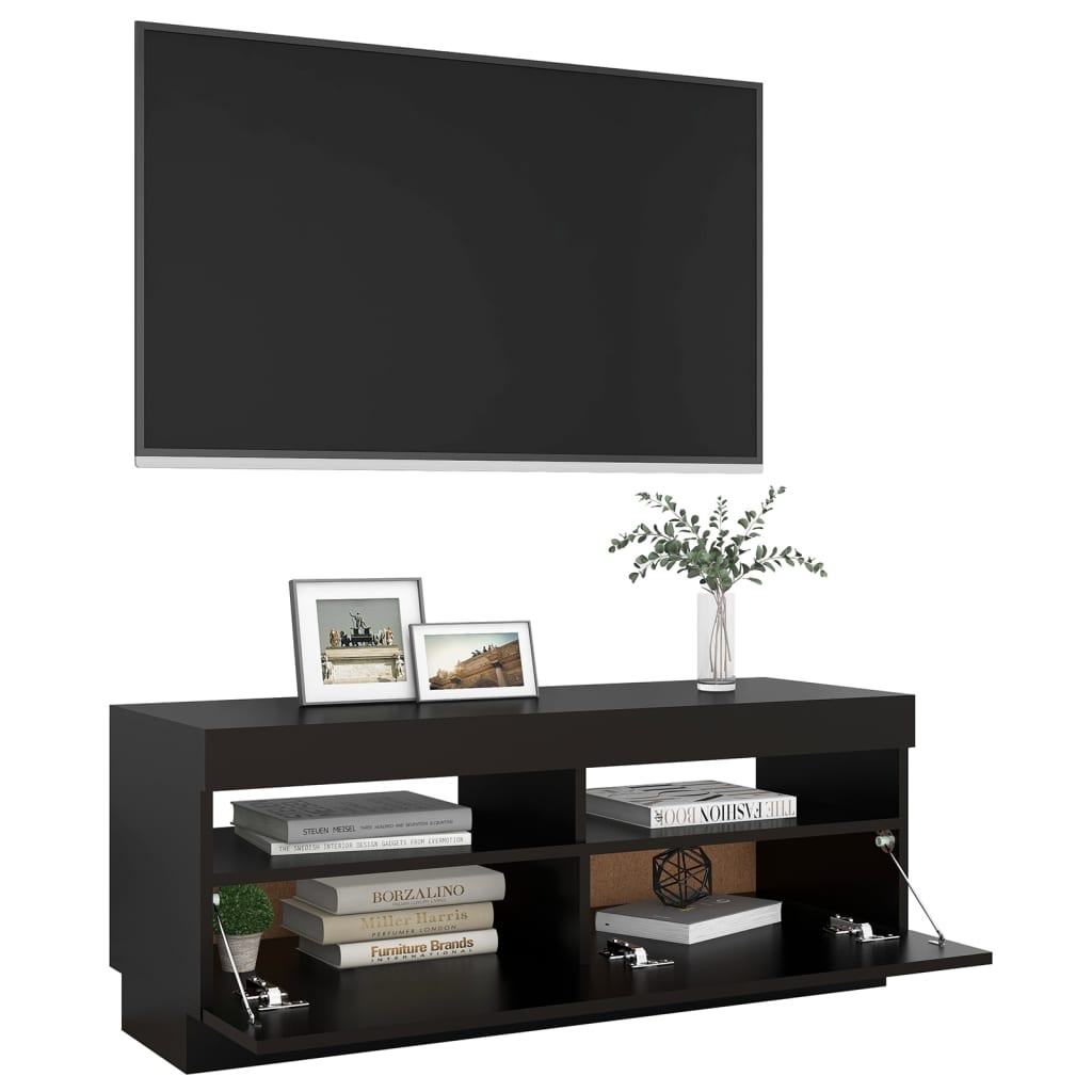 Móvel de TV com luzes LED 100x35x40 cm preto