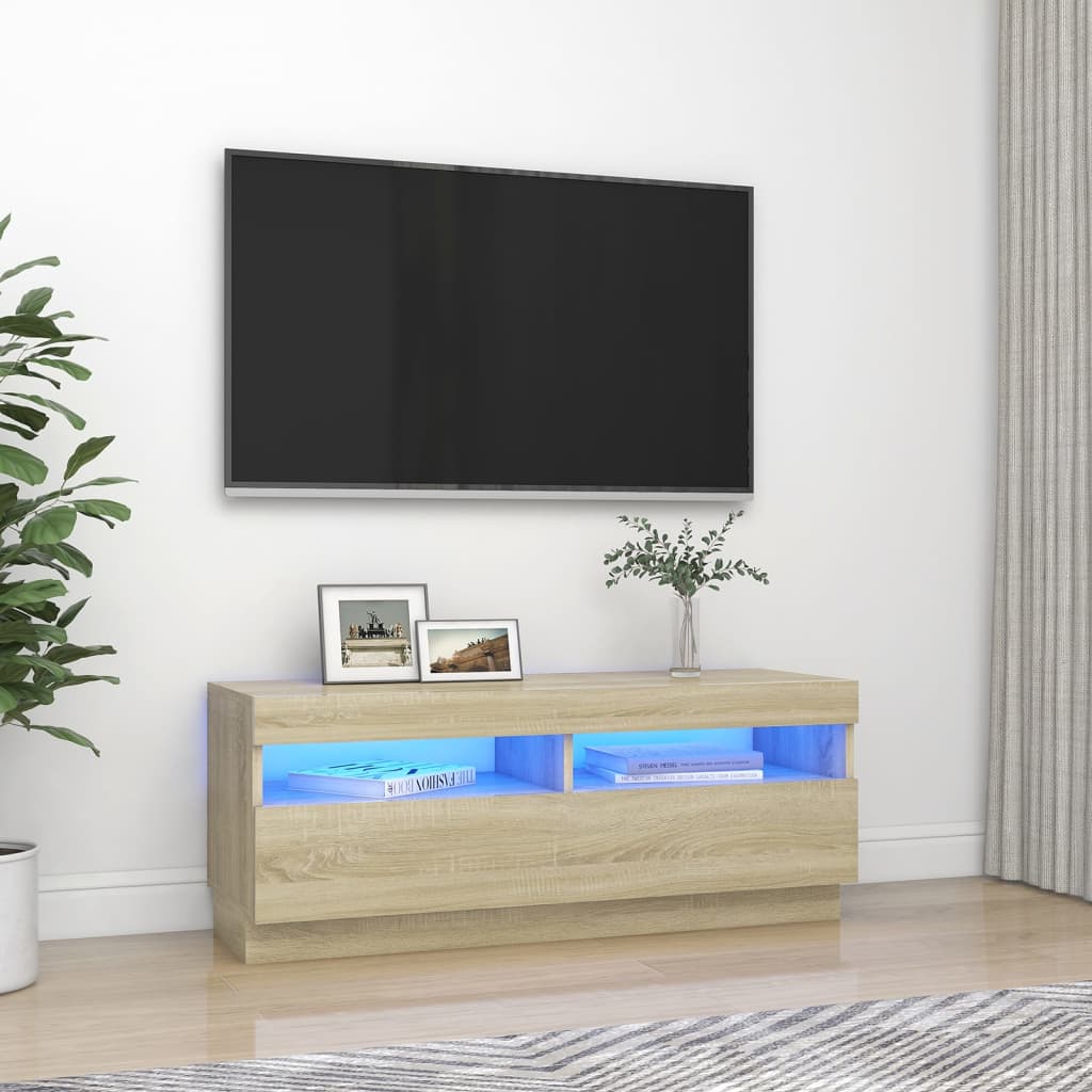 Móvel de TV com luzes LED 100x35x40 cm carvalho sonoma