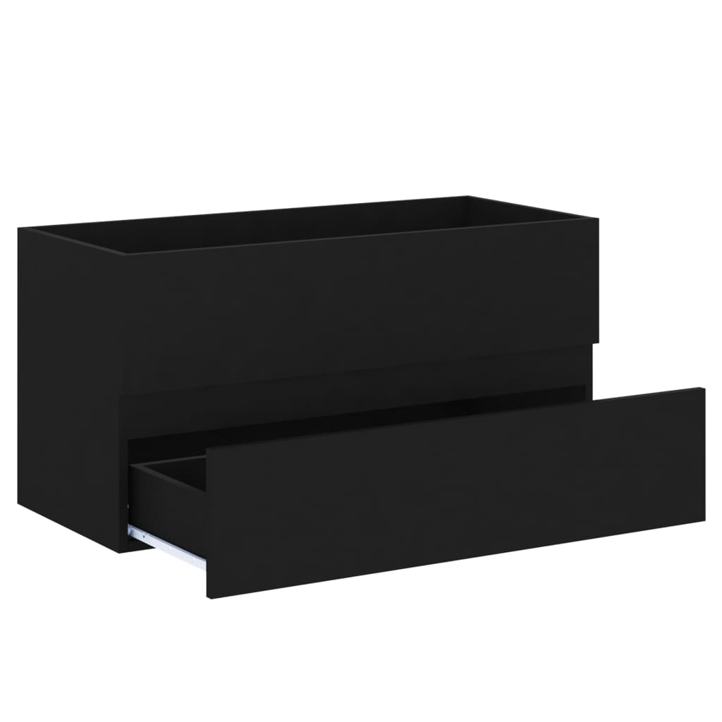 Armário de Parede para Lavatório de 90 cm - Preto - Design Moderno