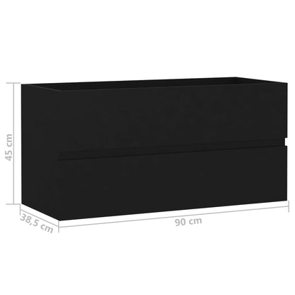 Armário de Parede para Lavatório de 90 cm - Preto - Design Moderno