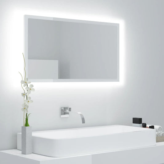 Espelho casa banho c/ LED 80x8,5x37cm acrílico branco brilhante