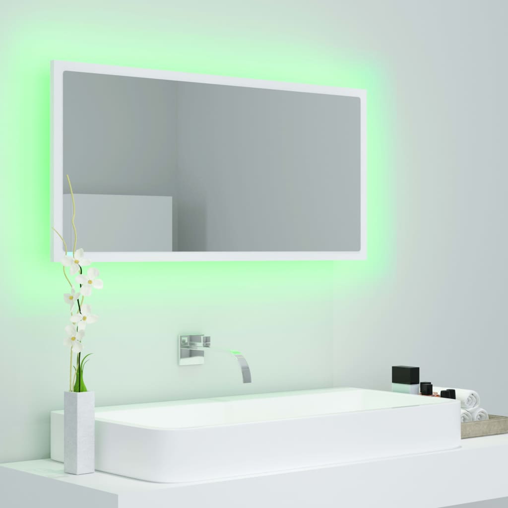 Espelho de casa de banho com LED 90x8,5x37 cm acrílico branco