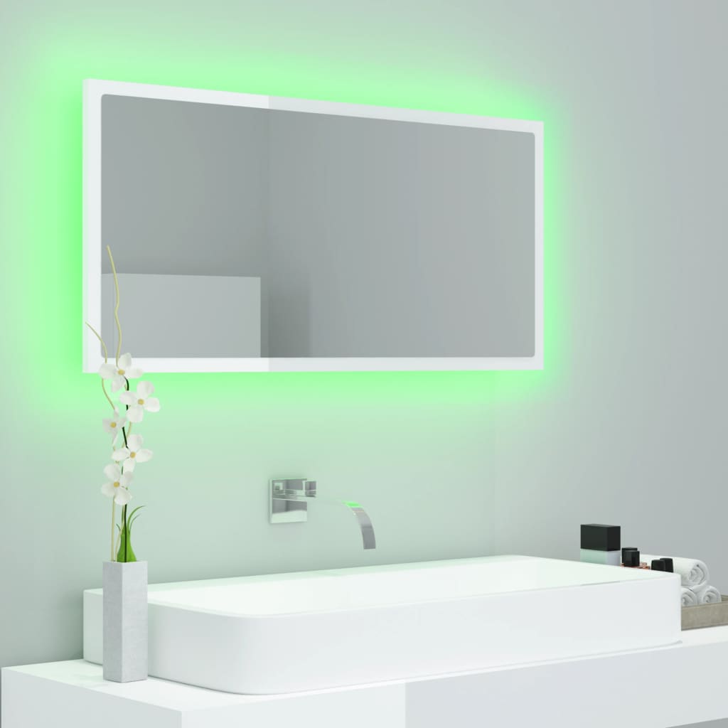 Espelho casa banho c/ LED 90x8,5x37cm acrílico branco brilhante