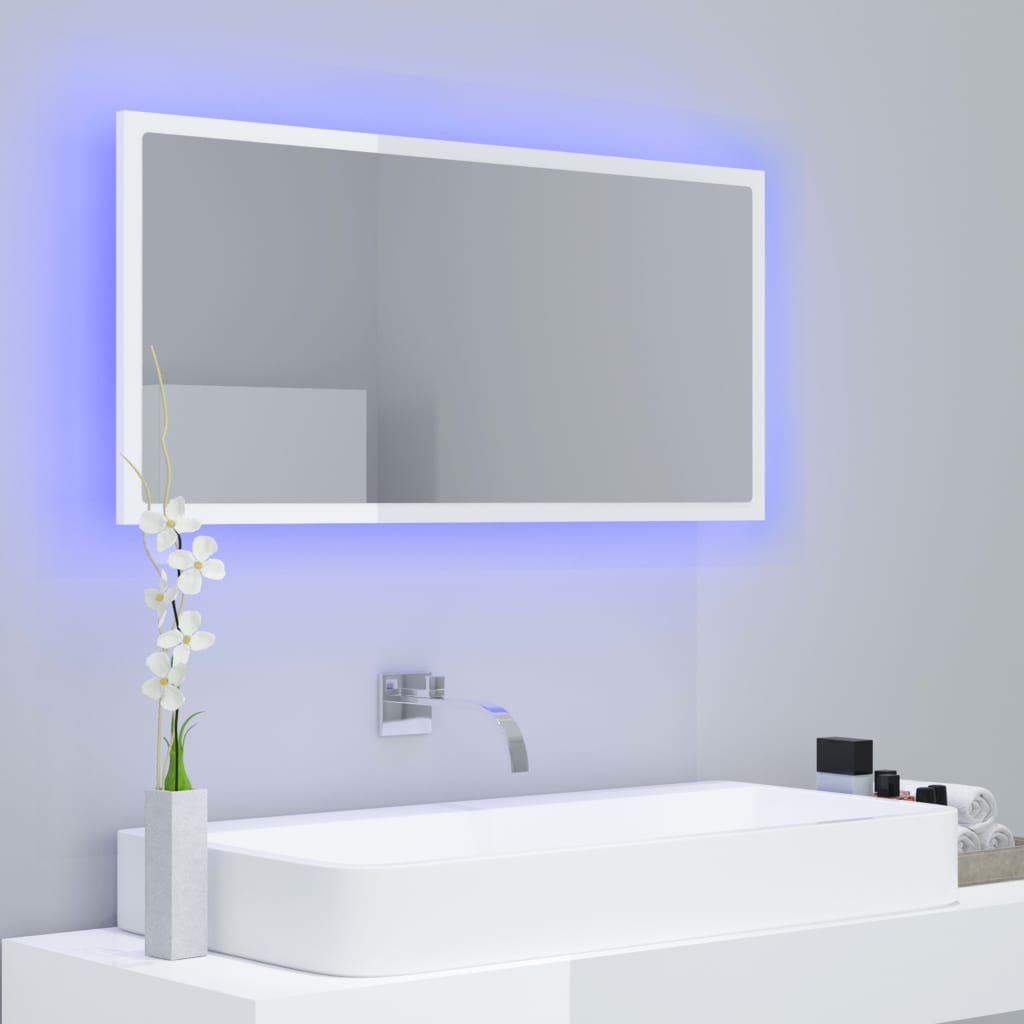 Espelho casa banho c/ LED 90x8,5x37cm acrílico branco brilhante