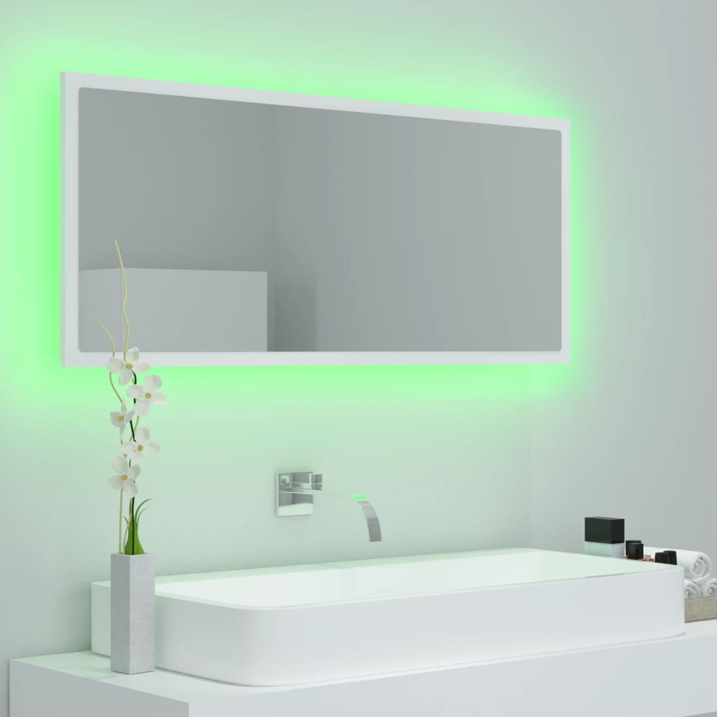 Espelho de casa de banho LED 100x8,5x37 cm acrílico branco