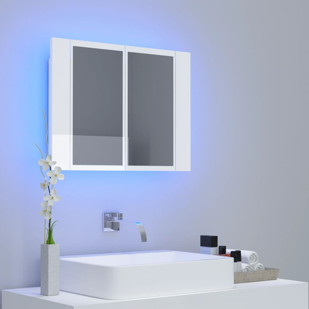 Armário espelhado casa de banho LED acrílico branco brilhante