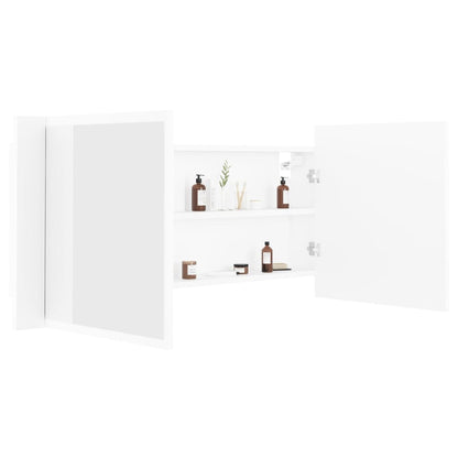 Armário espelhado casa de banho LED 100x12x45cm acrílico branco