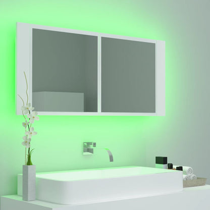 Armário espelhado casa de banho LED 100x12x45cm acrílico branco