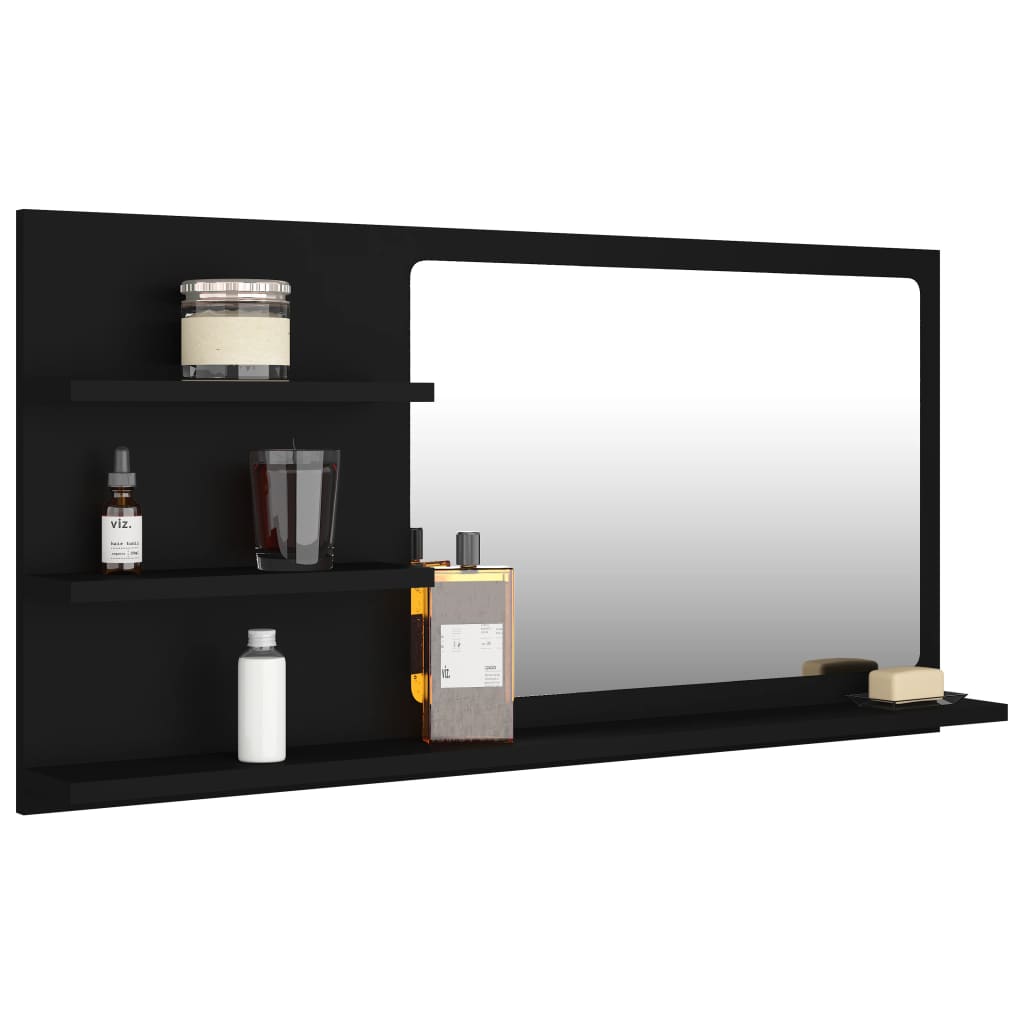 Espelho Gustave com Prateleiras - Preto - Design Moderno