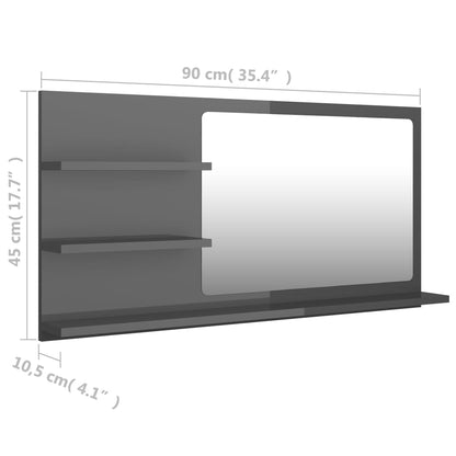 Espelho de casa de banho 90x10,5x45cm contrap. cinza brilhante