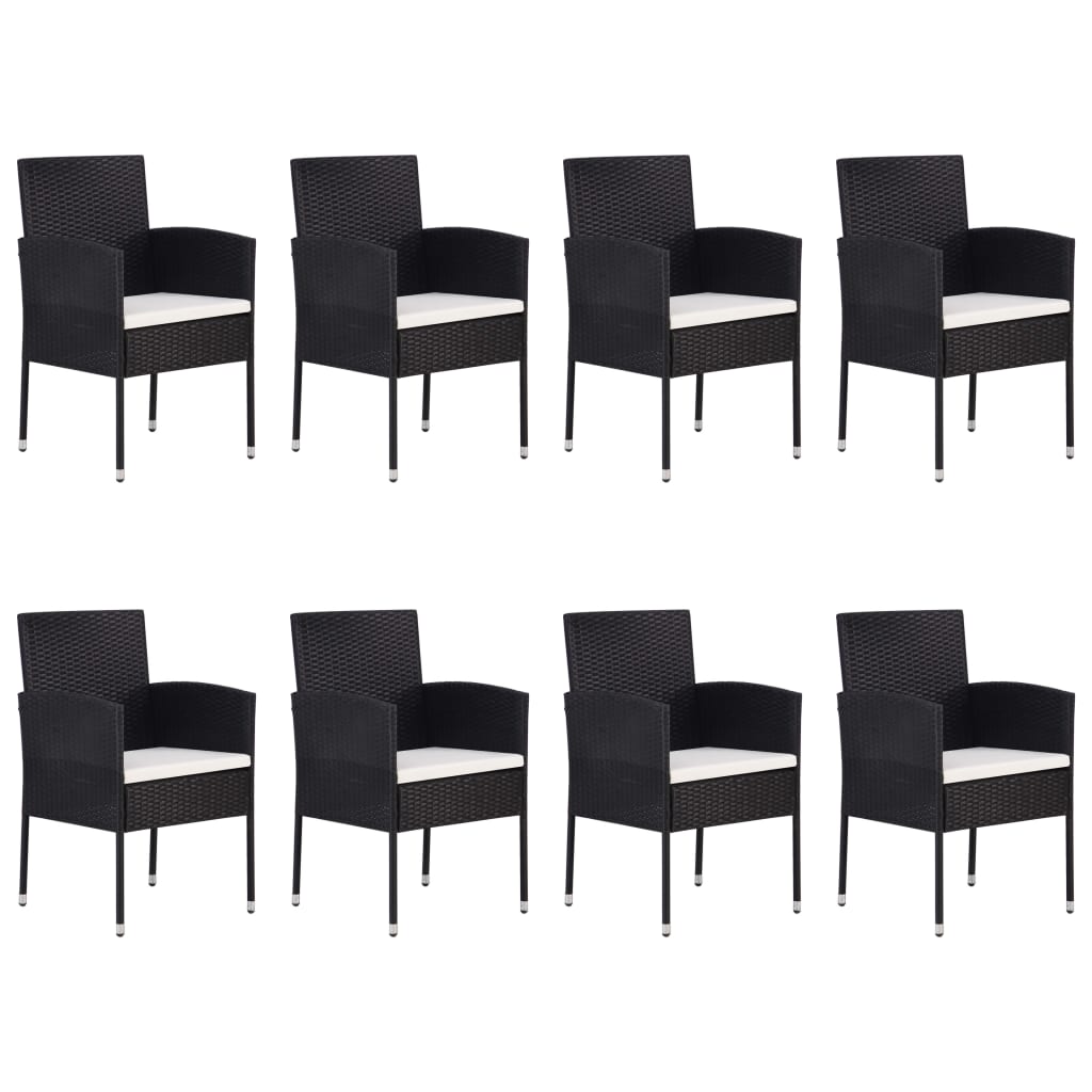 9 pcs conjunto de jantar para jardim vime PE preto