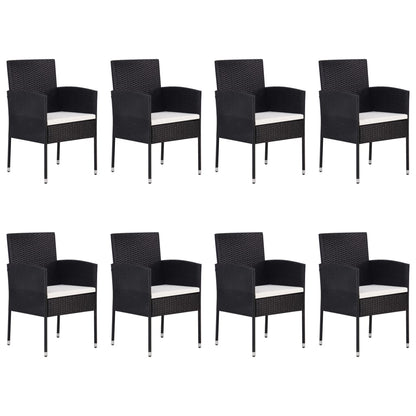 9 pcs conjunto de jantar para jardim vime PE preto